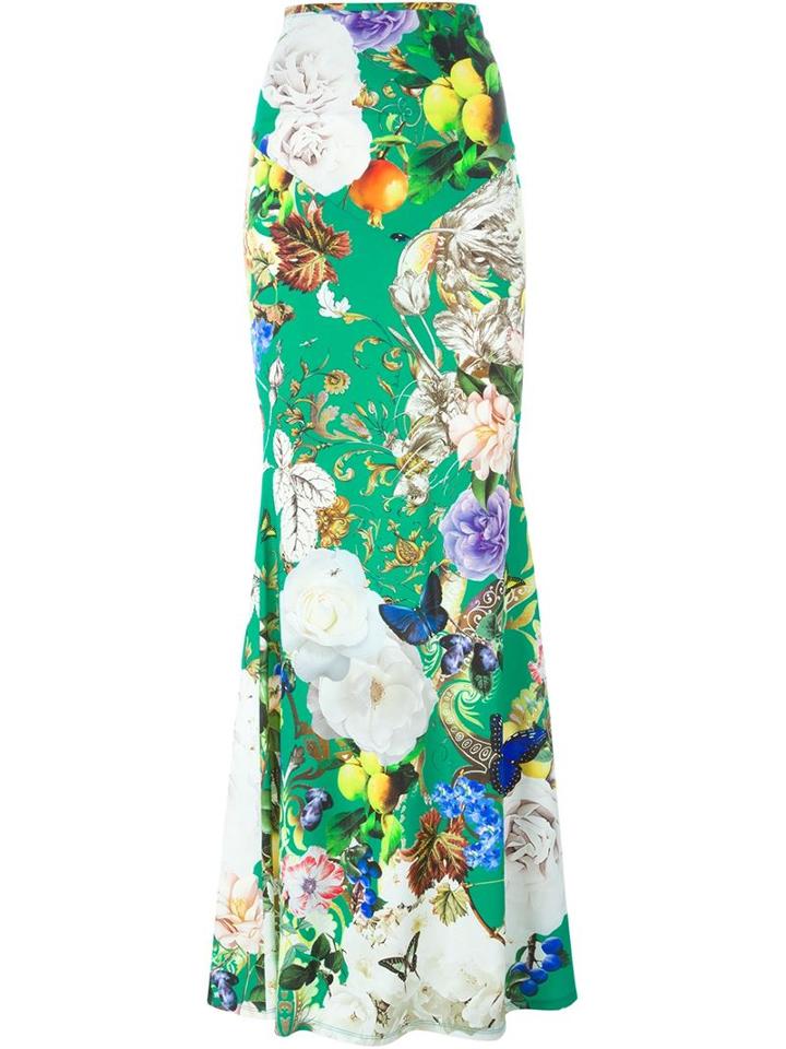 Roberto Cavalli Printed Maxi Skirt, Women's, Size: 50, Green, Polyamide/spandex/elastane