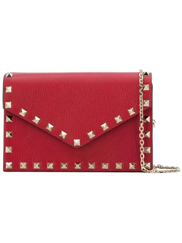 Valentino Envelope Rockstud Clutch Bag - Red
