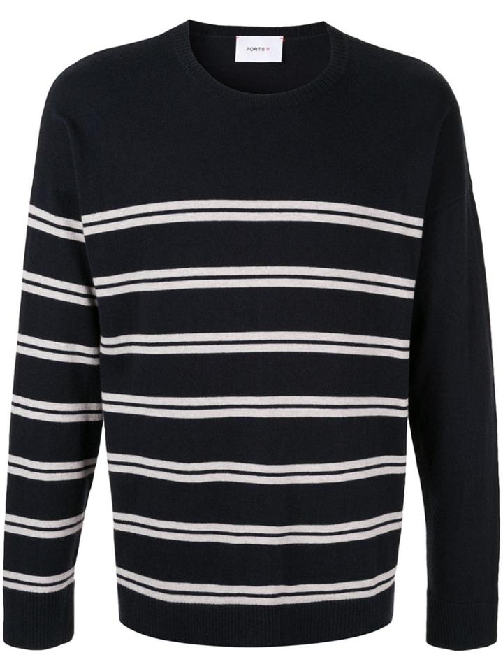 Ports V Striped Sweater - Blue