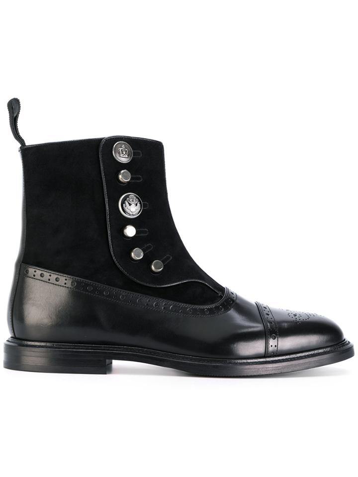 Dolce & Gabbana Buttoned Brogue Detail Boots - Black