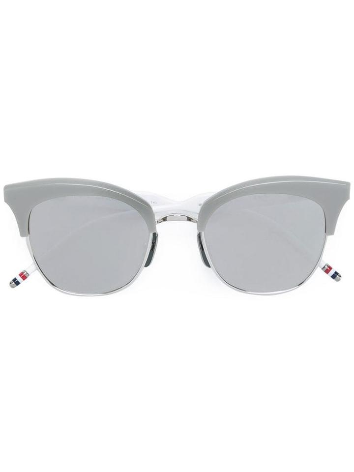 Thom Browne Eyewear Silver Titanium & Grey Acetate Sunglasses