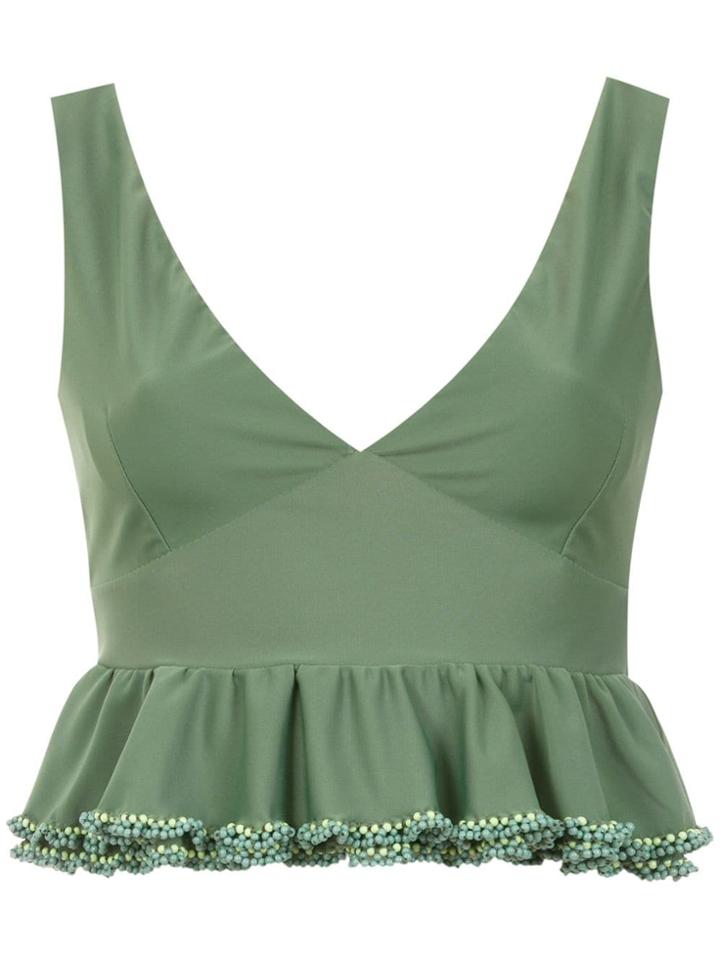 Amir Slama Ruffled Cropped Top - Green
