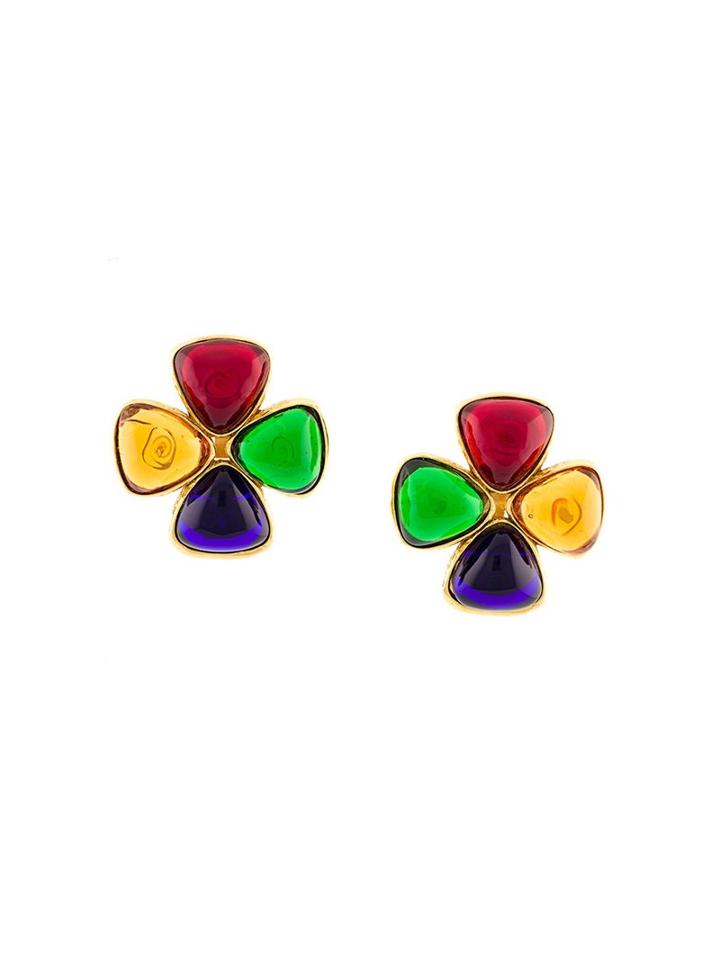 Chanel Vintage Gripoix Clover Clip On Earrings