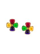 Chanel Vintage Gripoix Clover Clip On Earrings