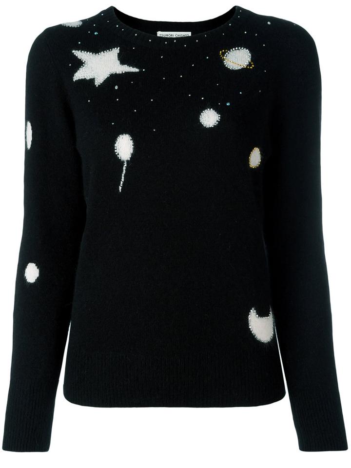 Tsumori Chisato Moon And Star Print Top, Women's, Size: 2, Black, Wool