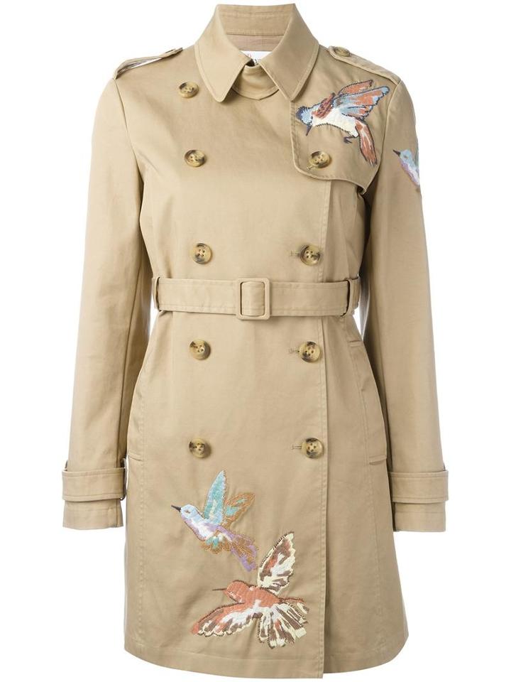 Red Valentino Bird Embroidery Trench Coat, Women's, Size: 40, Nude/neutrals, Cotton/polyester/viscose