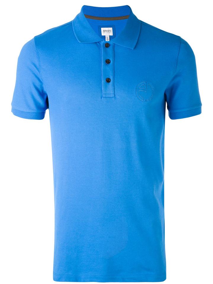 Armani Collezioni - Short Sleeve Polo Shirt - Men - Cotton/spandex/elastane - S, Blue, Cotton/spandex/elastane