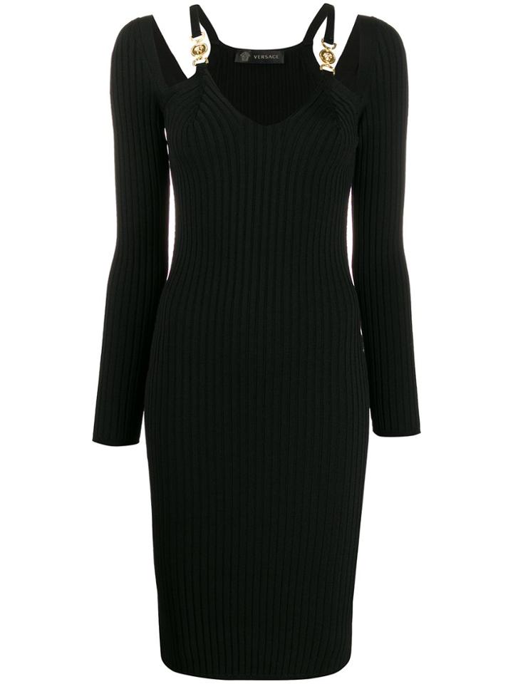 Versace Medusa Detail Ribbed Dress - Black