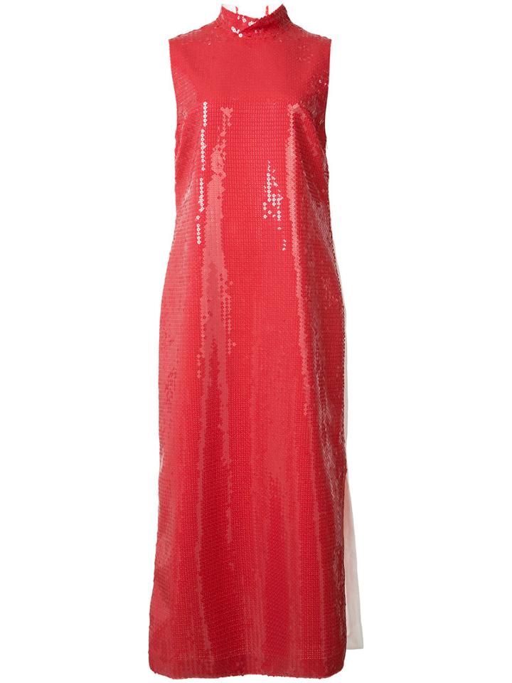 Loewe High Neck Sequinned Dress, Women's, Size: 40, Red, Linen/flax/sequin