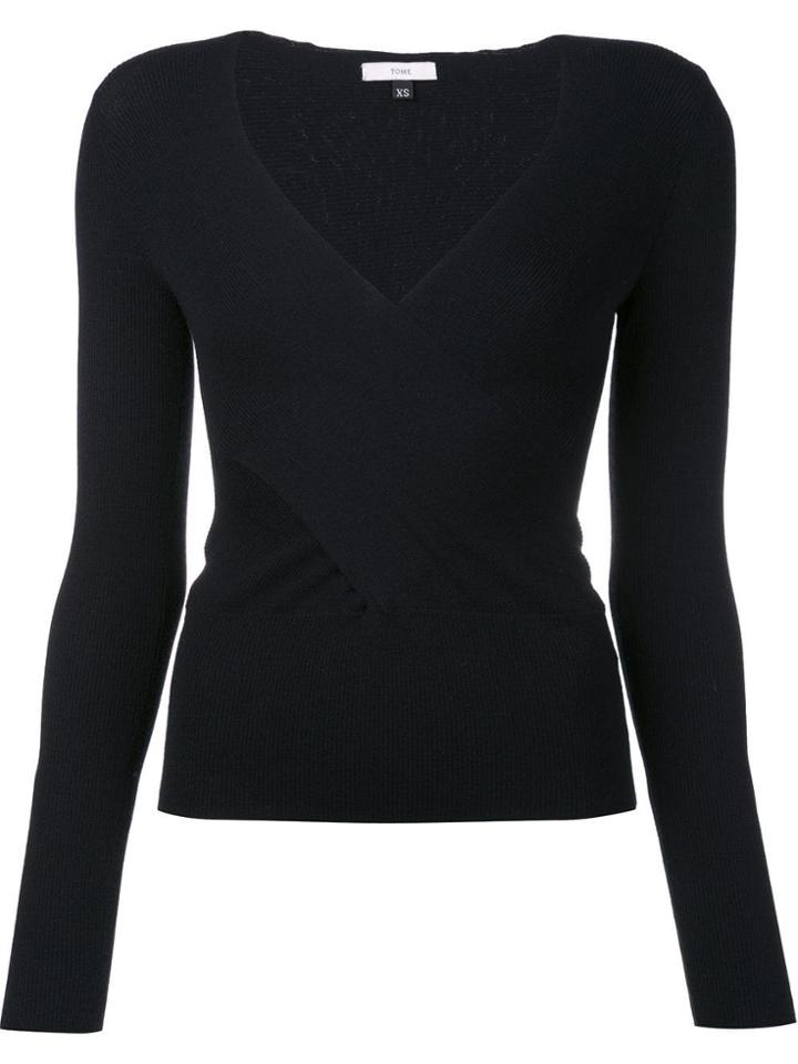 Tome Crossover Front V-neck Blouse - Black