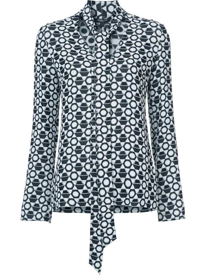 Derek Lam Long Sleeve V-neck Scarf Neck Blouse - Black