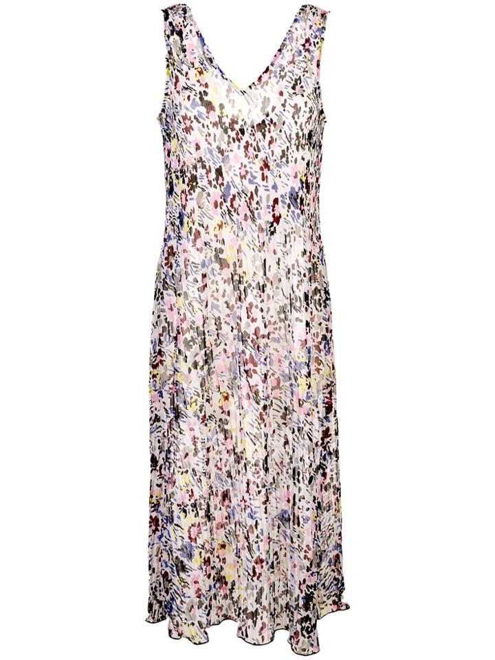 Ganni Floral Print Pleated Dress - White