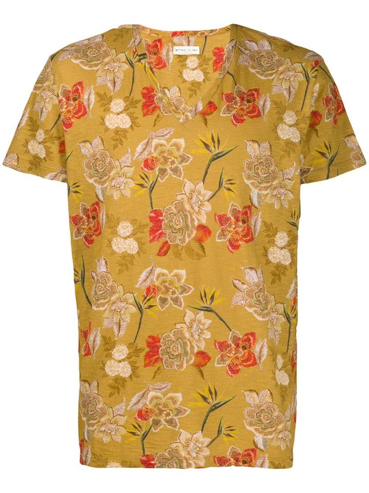 Etro Floral Print V-neck T-shirt - Yellow