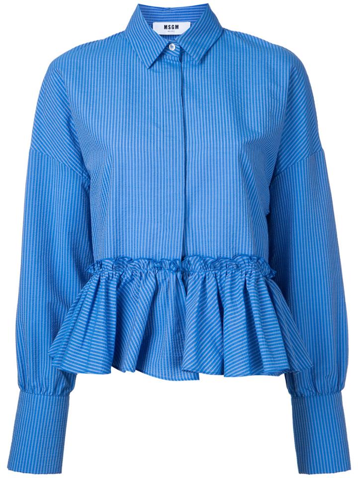 Msgm Striped Frill Hem Shirt - Blue