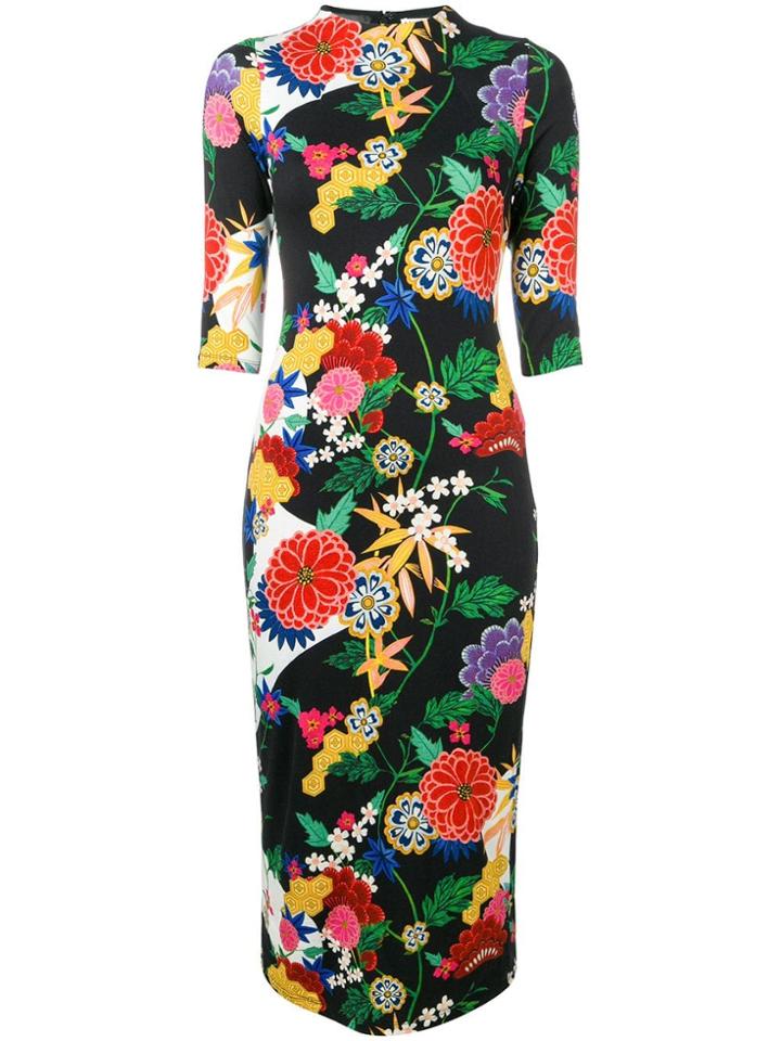 Alice+olivia Floral Print Midi Dress - Black