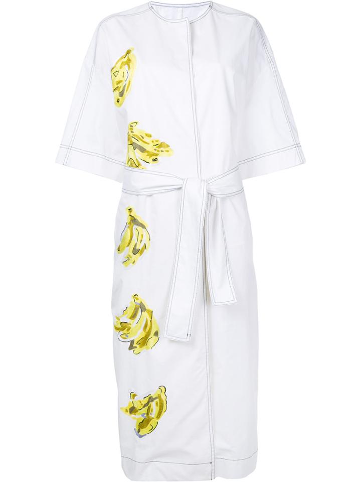 Msgm Drawstring Printed Coat - White