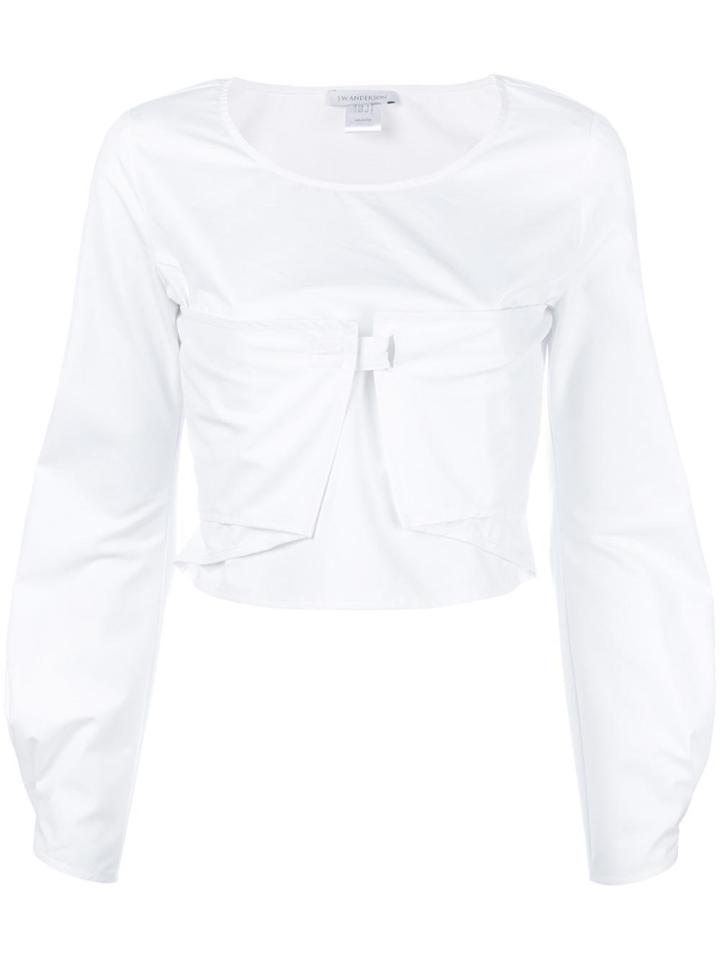 Jw Anderson Cropped Ruffle Sleeved Top - White