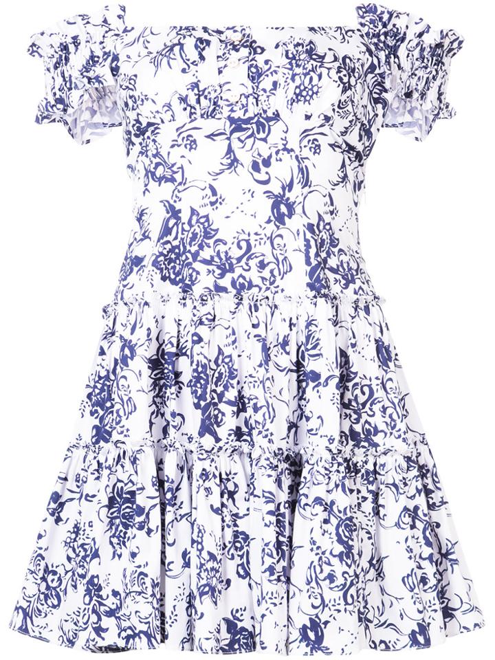 Caroline Constas Floral Print Flared Dress - Blue