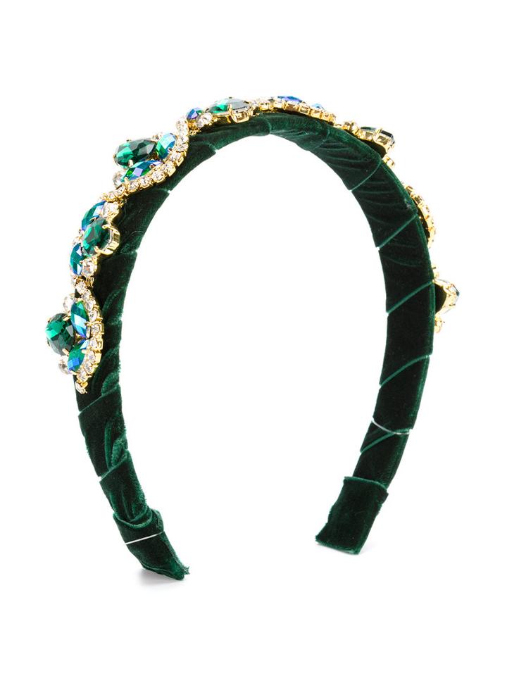 David Charles Kids - Bejewelled Headband - Kids - Brass/velvet/glass - One Size, Green