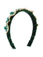 David Charles Kids - Bejewelled Headband - Kids - Brass/velvet/glass - One Size, Green