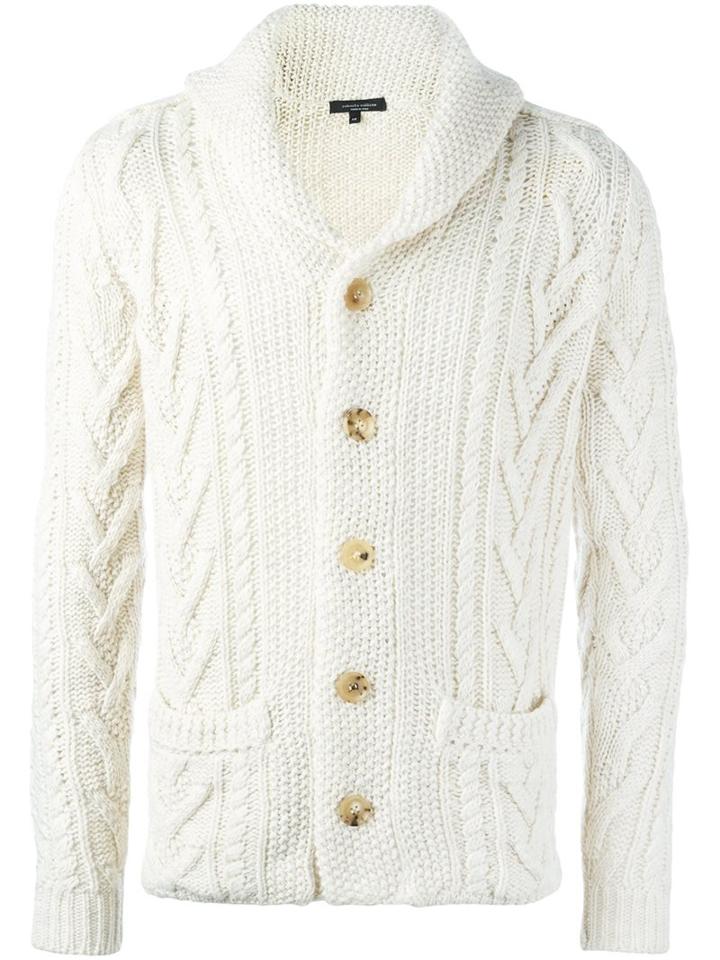 Roberto Collina Cable Knit Cardigan, Men's, Size: 52, Nude/neutrals, Wool