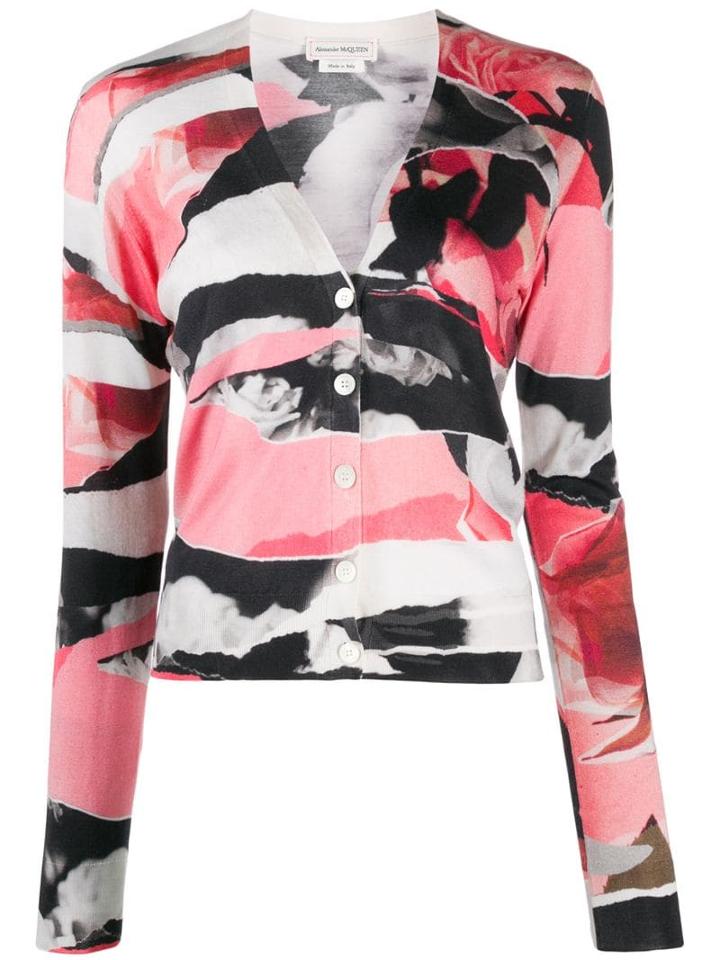 Alexander Mcqueen Deconstructed Torn Rose Cardigan - Pink