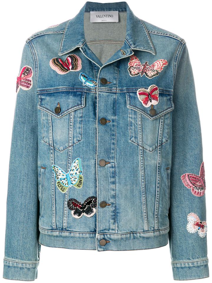 Valentino Embroidered Butterfly Denim Jacket - Blue