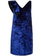 Msgm Ruffled Velvet Dress, Women's, Size: 40, Blue, Polyester/spandex/elastane/viscose