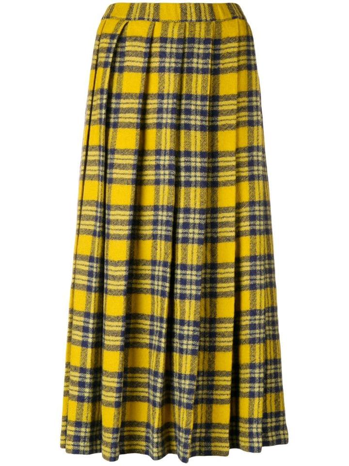 Aspesi Pleated Plaid Midi Skirt - Yellow