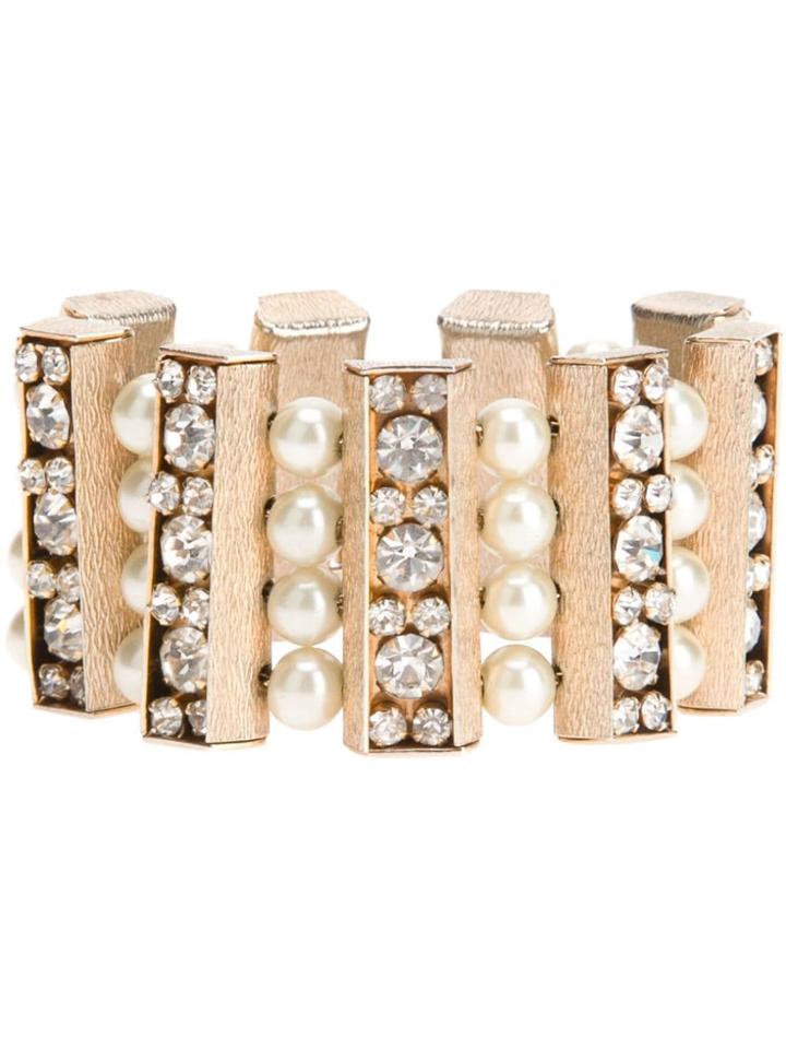 Katheleys Vintage Faux Pearl And Crystal Bracelet - Metallic
