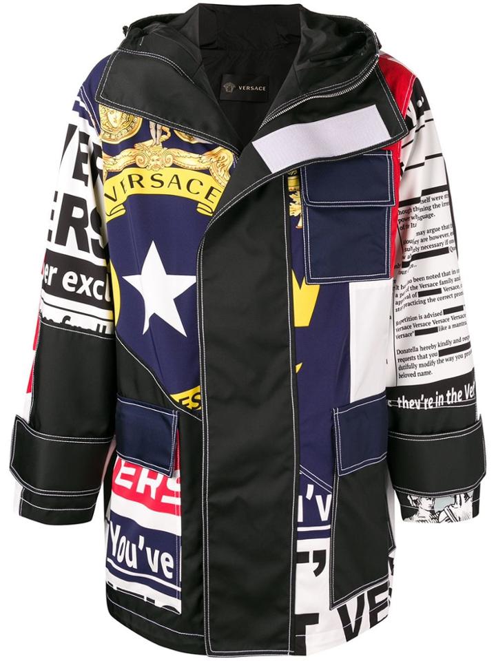 Versace Mixed Print Hooded Coat - White