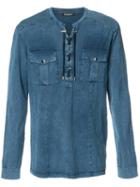 Balmain - Lace-up Detail Shirt - Men - Cotton - Xxl, Blue, Cotton