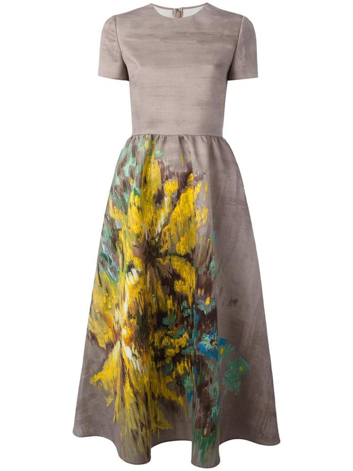 Valentino - Painted Effect Midi Dress - Women - Silk/cotton - 38, Grey, Silk/cotton