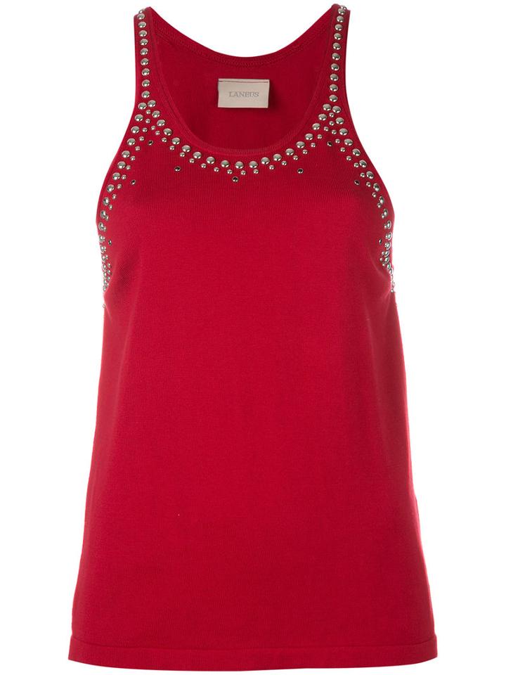 Laneus Studded Trim Vest Top, Women's, Size: 38, Red, Cotton