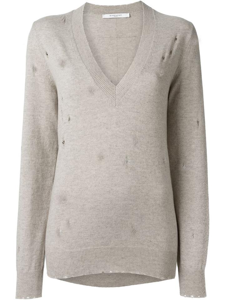 Givenchy Distressed V-neck Sweater, Women's, Size: Small, Nude/neutrals, Cashmere