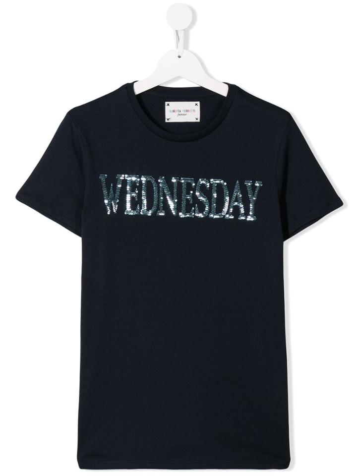 Alberta Ferretti Kids Teen Wednesday Slogan T-shirt - Blue