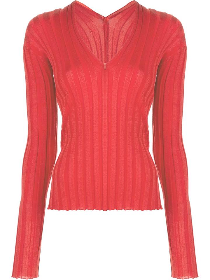 Proenza Schouler Zip Neck Ribbed Top - Red