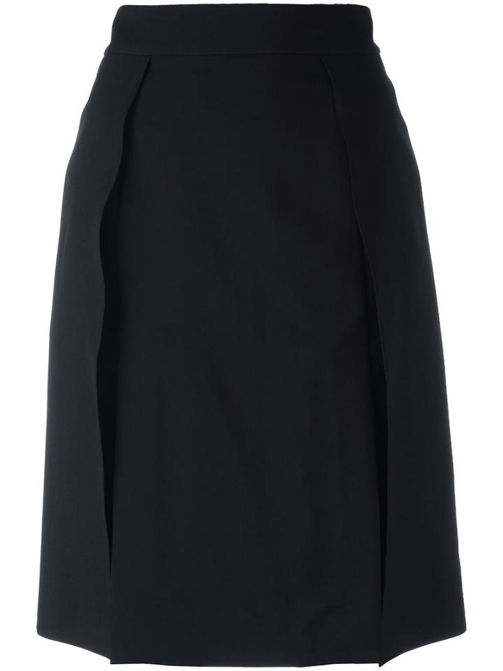 Ports 1961 Slash Detail Knee Length Skirt, Women's, Size: 38, Black, Silk/cotton/wool
