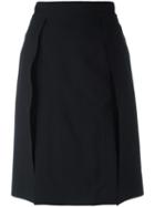Ports 1961 Slash Detail Knee Length Skirt, Women's, Size: 38, Black, Silk/cotton/wool