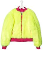 Alberta Ferretti Kids Teen Faux-fur Bomber Jacket - Yellow