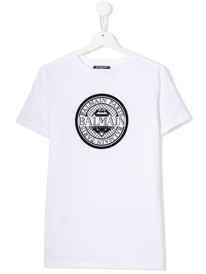 Balmain Kids Teen Emblem Print T-shirt - White