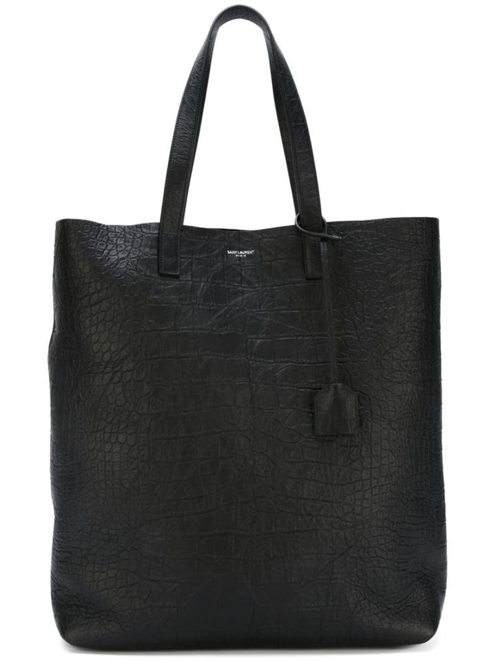 Saint Laurent Crocodile Embossed Tote, Men's, Black, Leather