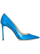 Jimmy Choo Romy Pumps, Women's, Size: 37.5, Blue, Calf Leather/leather