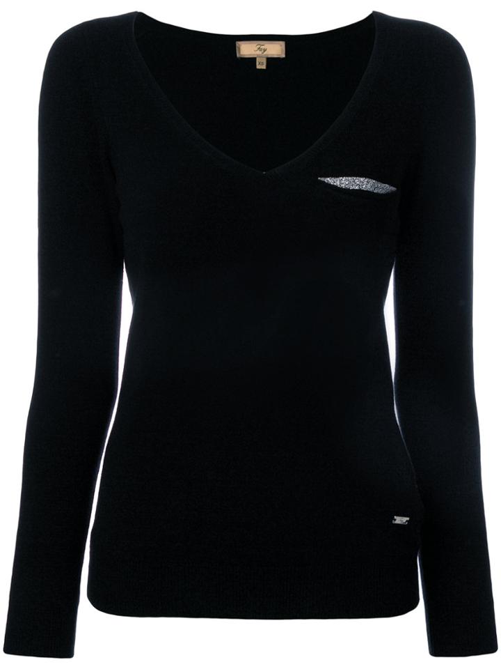 Fay Glitter Pocket Knitted Top - Black