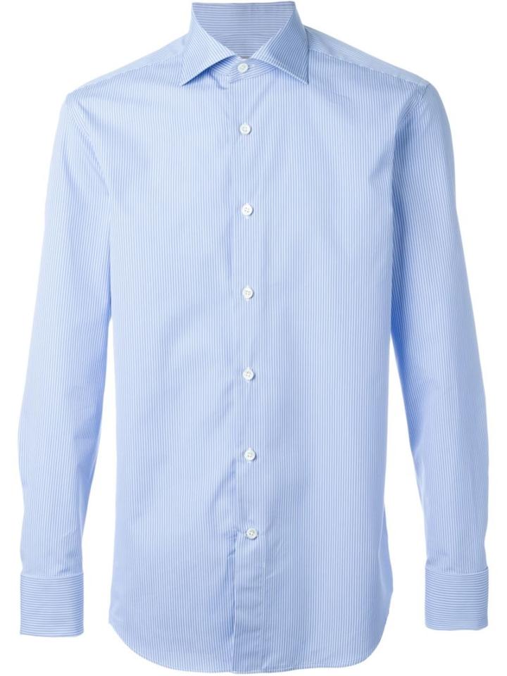 Canali Striped Shirt, Men's, Size: 39, Blue, Cotton