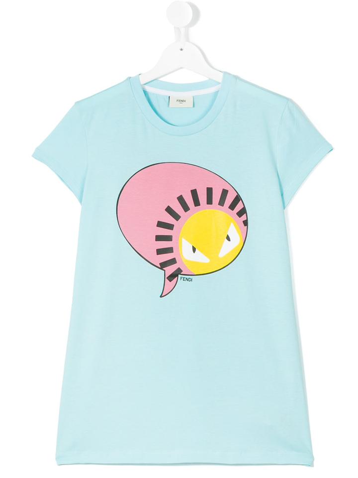 Fendi Kids - Teen Face Graphic T-shirt - Kids - Cotton/spandex/elastane - 14 Yrs, Blue