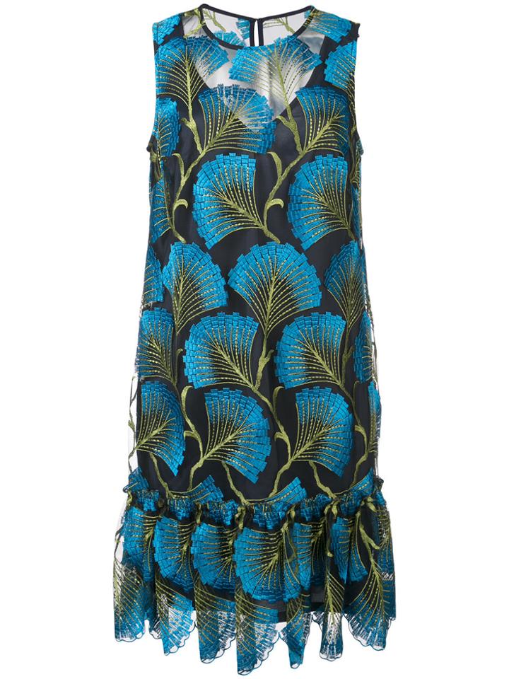 Trina Turk Embroidered Ruffle Mini Dress - Blue