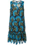 Trina Turk Embroidered Ruffle Mini Dress - Blue