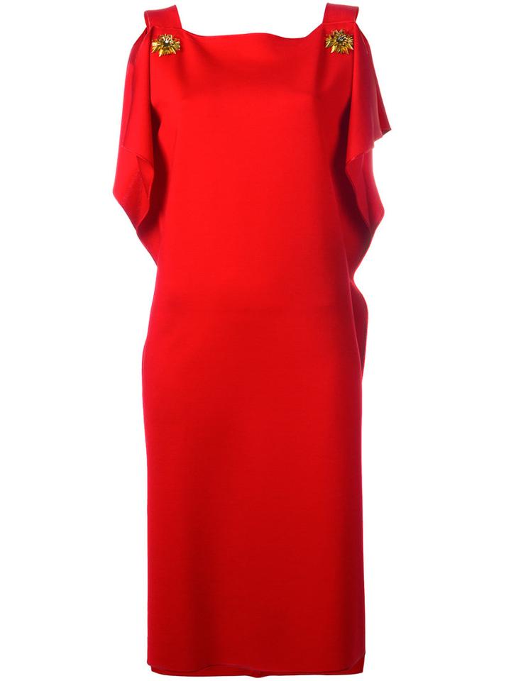 Alberta Ferretti Lateral Flounces Straight Cut Dress, Women's, Size: 42, Red, Rayon/polyamide/other Fibers