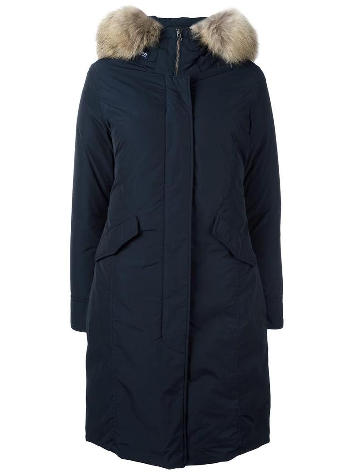 Woolrich Long Arctic Parka Coat, Women's, Size: Xl, Blue, Polyester/polyamide/racoon Fur